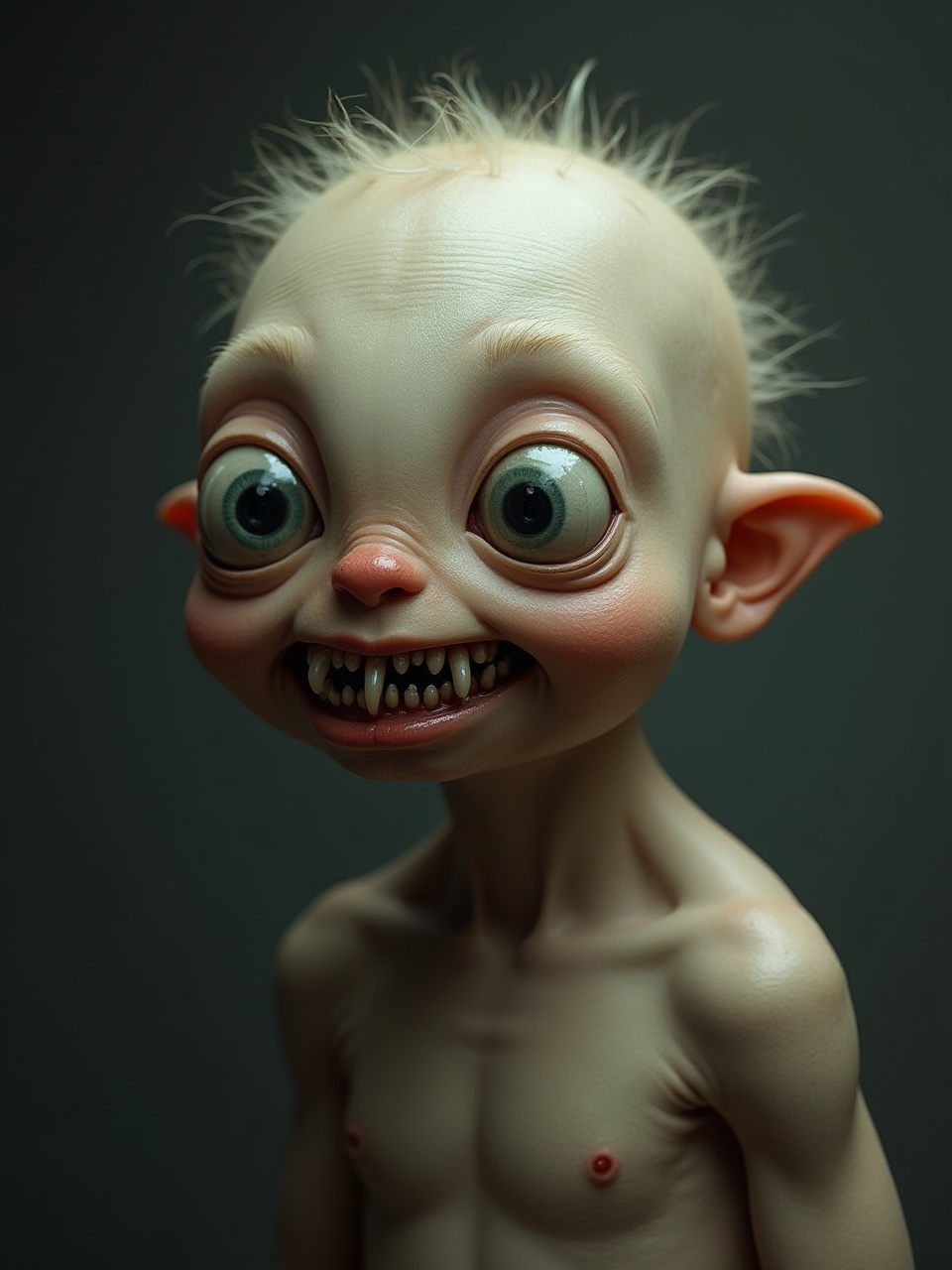 Creepy bald elf creature grinning Creepy bald elf creature grinning