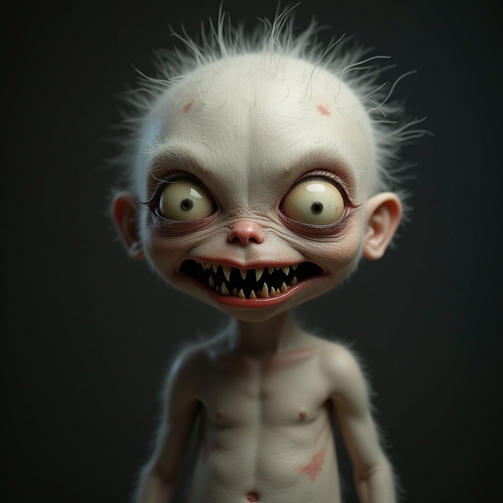 Creepy pale baby with evil grin Creepy pale baby with evil grin
