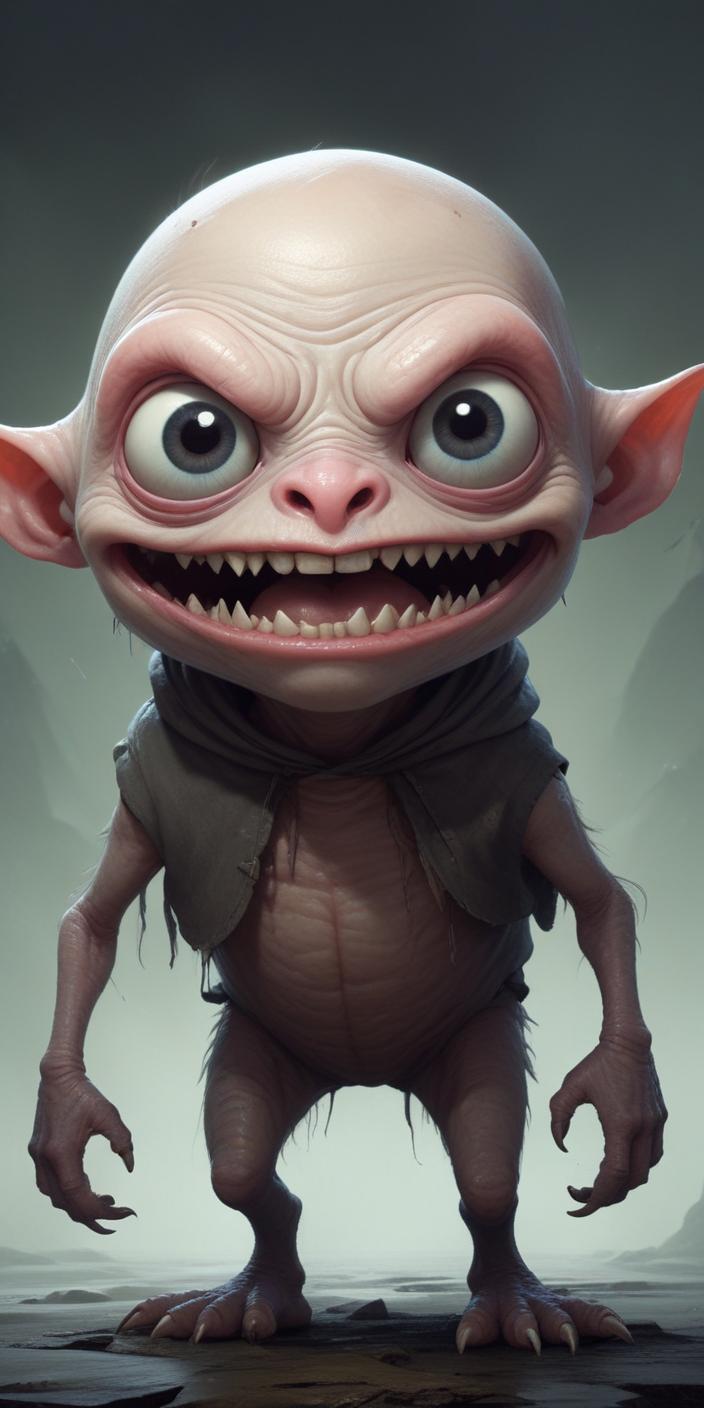 Fantasy creature standing in mountainous environment Fantasy creature standing in mountainous environment