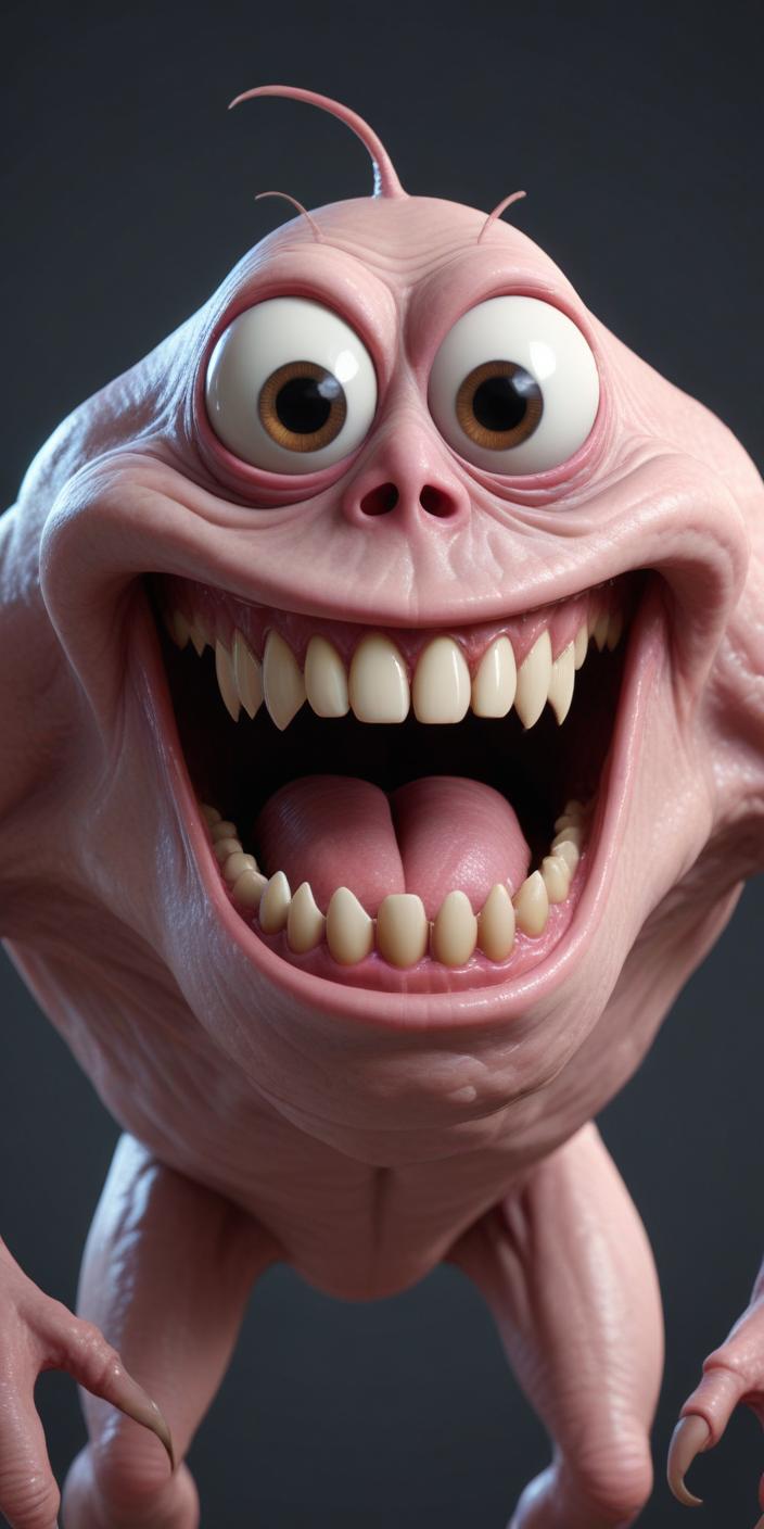 Character with exaggerated features displays joy Character with exaggerated features displays joy