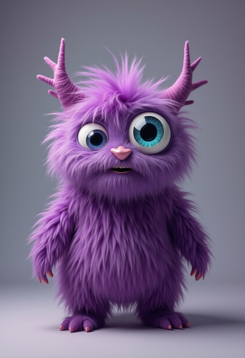 Cute purple monster with big eyes and fluffy fur Cute purple monster with big eyes and fluffy fur