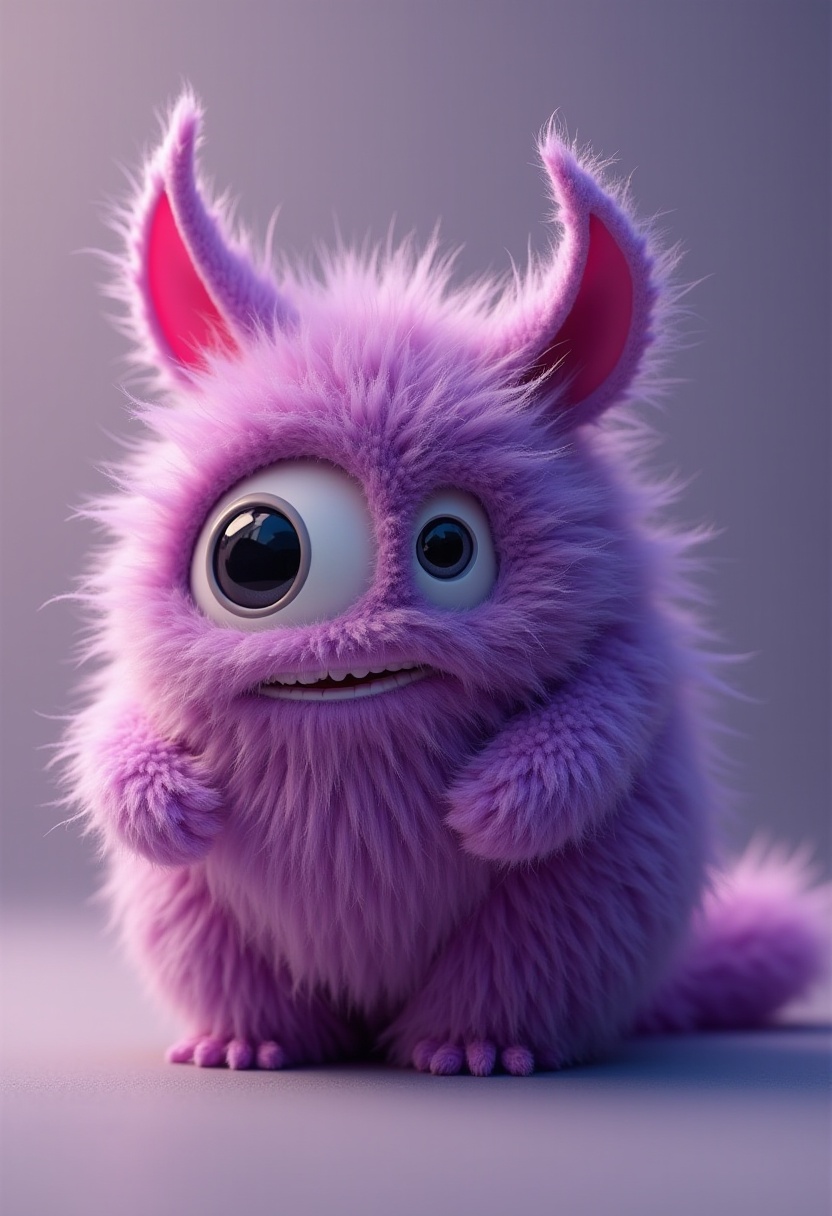Cute purple creature with big eyes and fluffy fur Cute purple creature with big eyes and fluffy fur