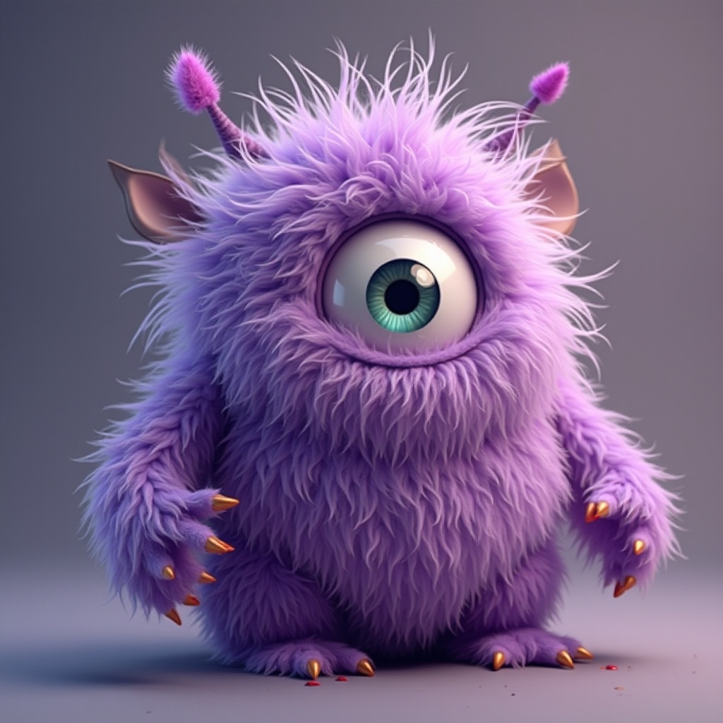 Fuzzy purple monster with one eye and cute features Fuzzy purple monster with one eye and cute features