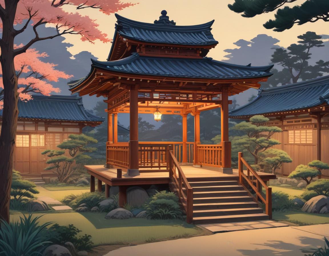 Japanese garden pavilion during early evening light Japanese garden pavilion during early evening light
