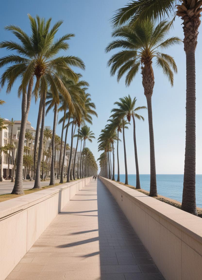 Smooth palm-lined walkway beside the ocean Smooth palm-lined walkway beside the ocean