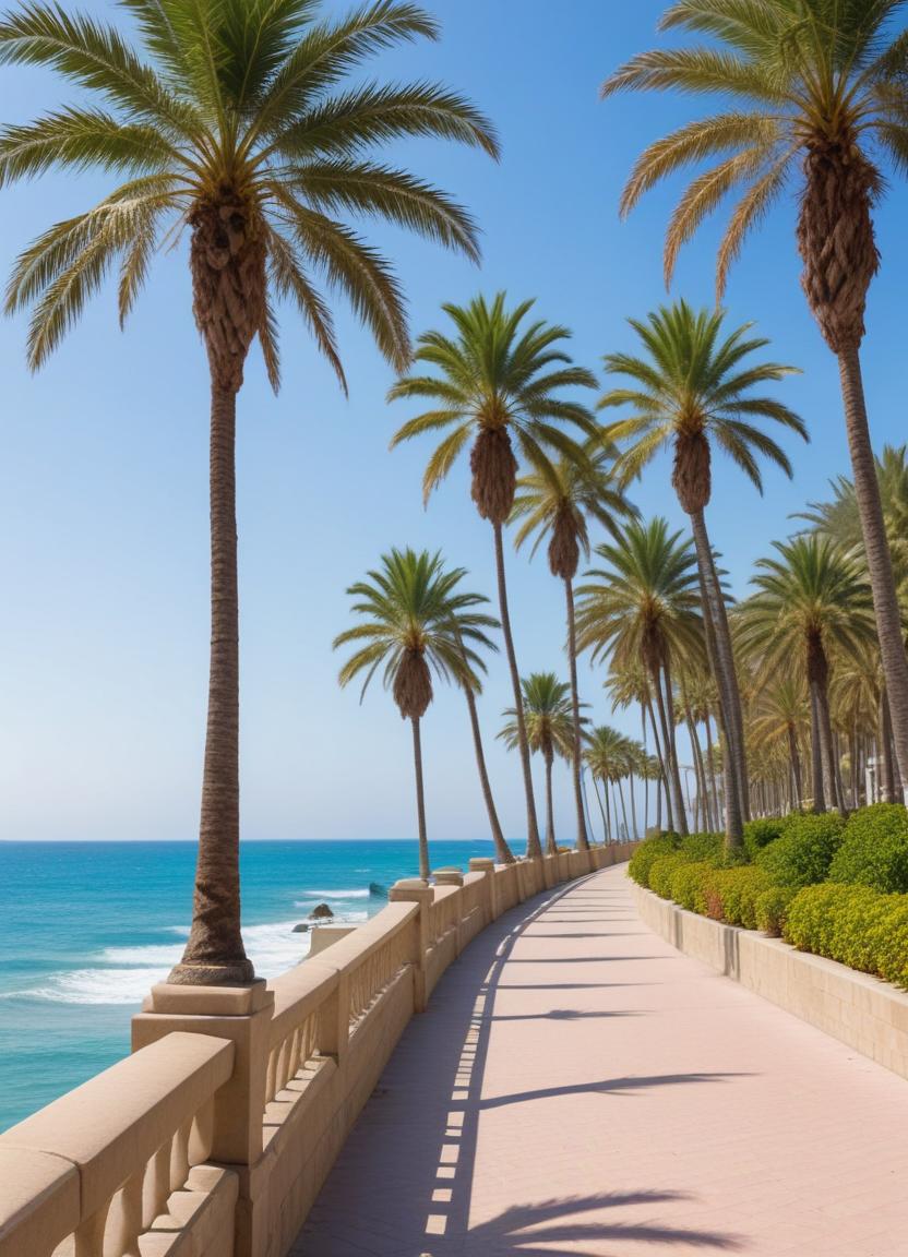 Beautiful palm tree lined walkway by the ocean Beautiful palm tree lined walkway by the ocean