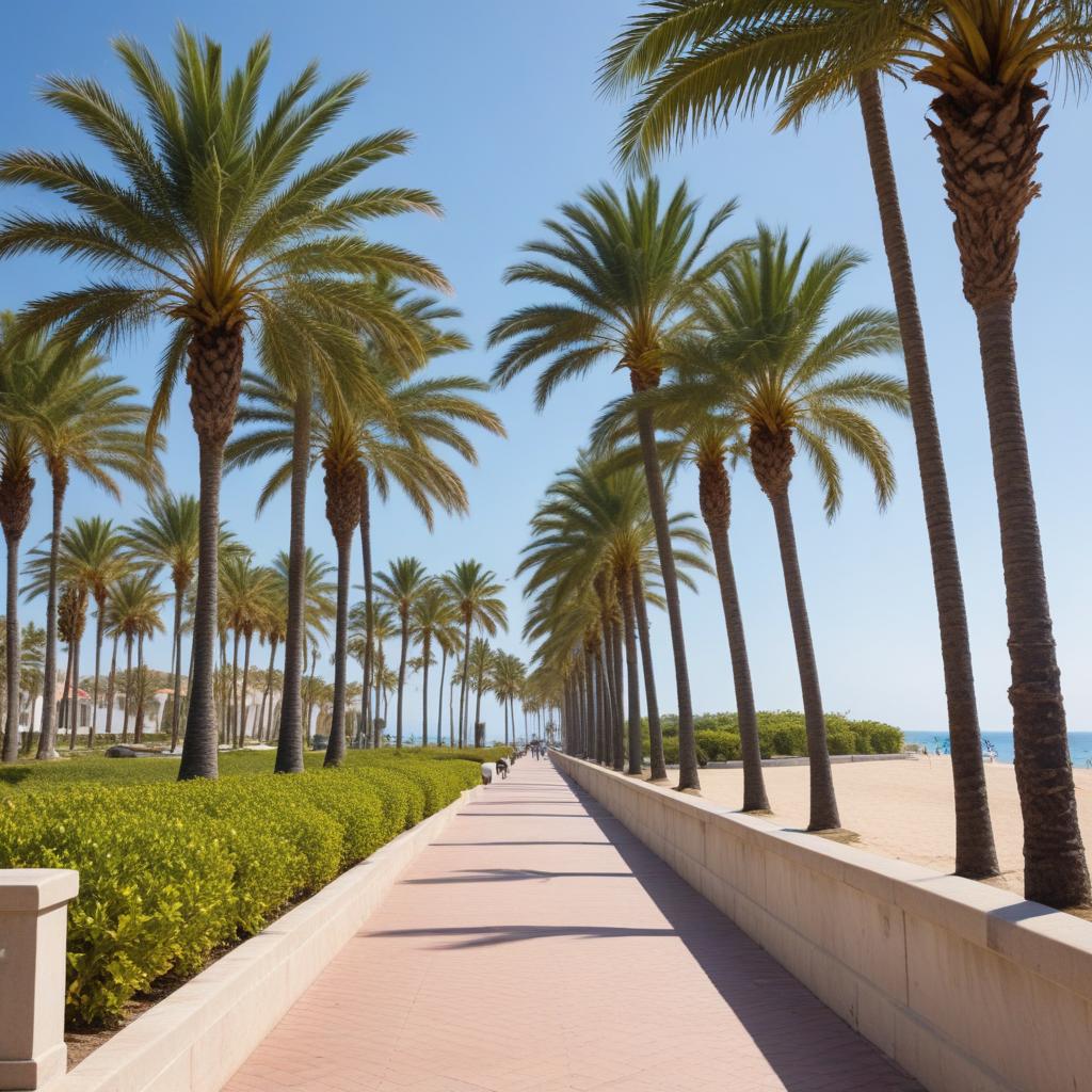 Scenic palm tree lined pathway along the beachfront Scenic palm tree lined pathway along the beachfront