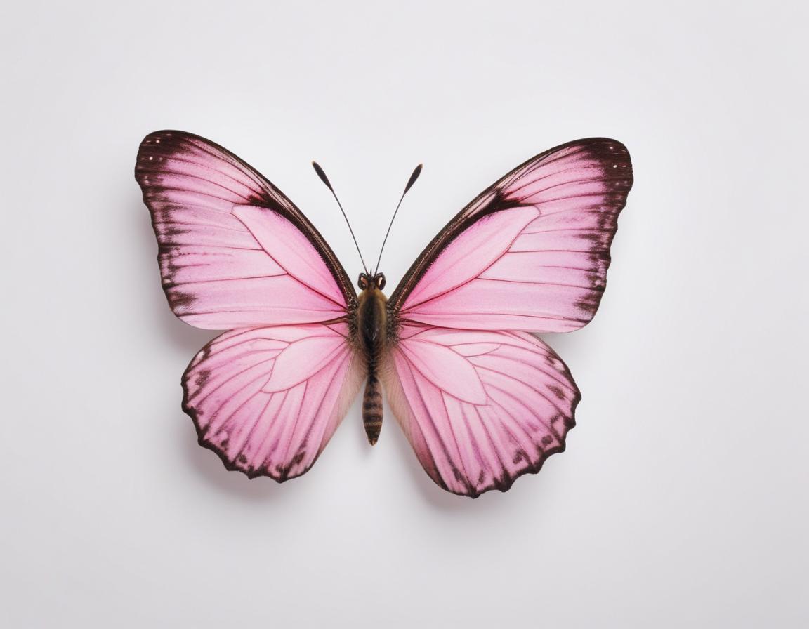 Pink butterfly displays delicate beauty on white background Pink butterfly displays delicate beauty on white background