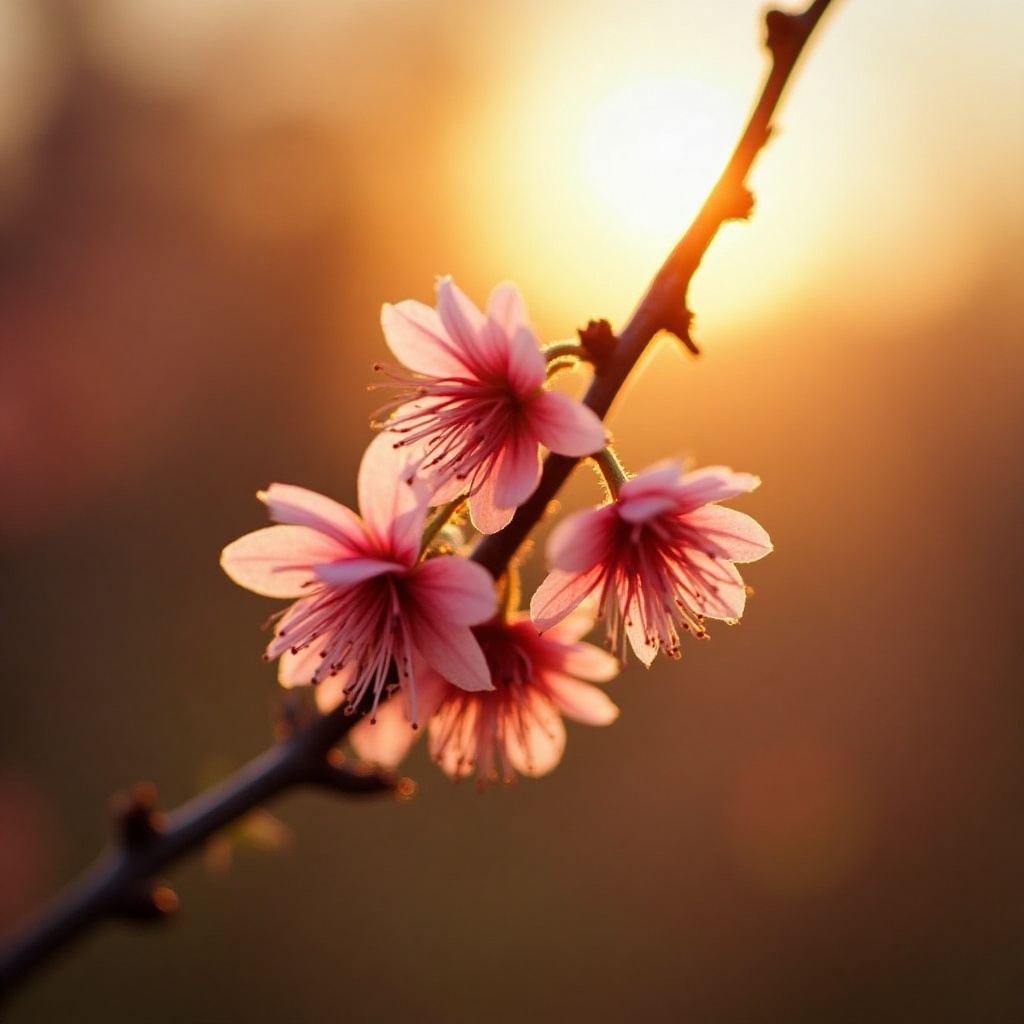 Cherry blossoms bloom at sunset offering a stunning view Cherry blossoms bloom at sunset offering a stunning view