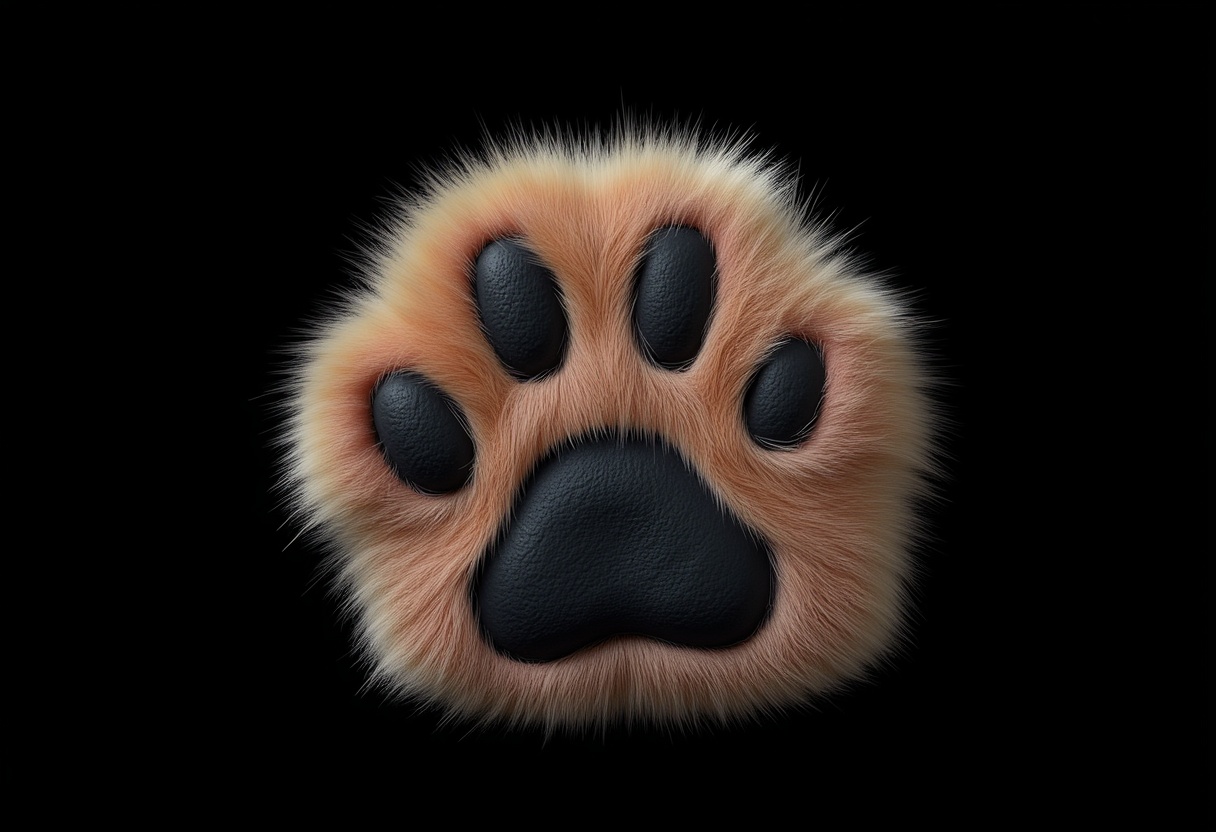 Close-up of a realistic animal paw print on black background Close-up of a realistic animal paw print on black background