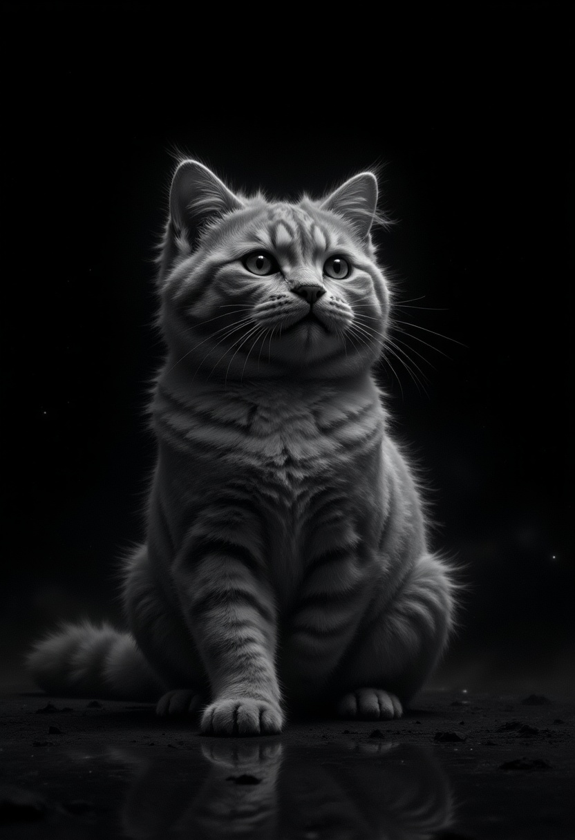 Cat sitting in low light with striking features Cat sitting in low light with striking features