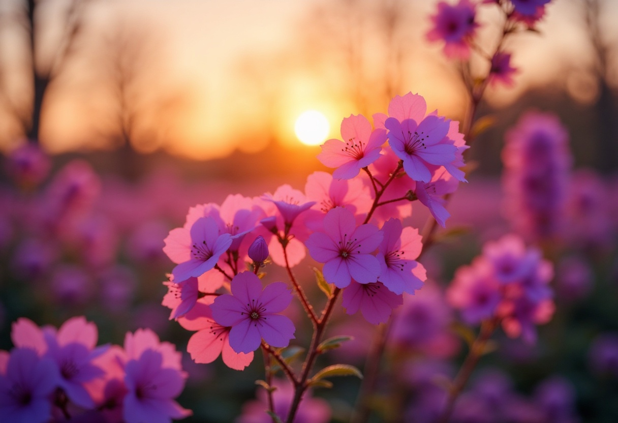 Sunset blossoms create a serene landscape of spring beauty Sunset blossoms create a serene landscape of spring beauty