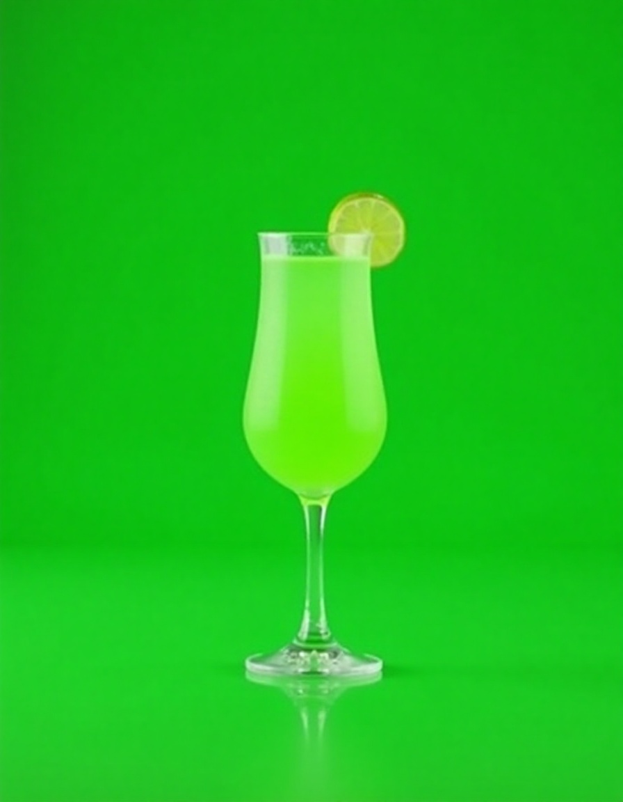 Bright green cocktail served with a lime slice Bright green cocktail served with a lime slice