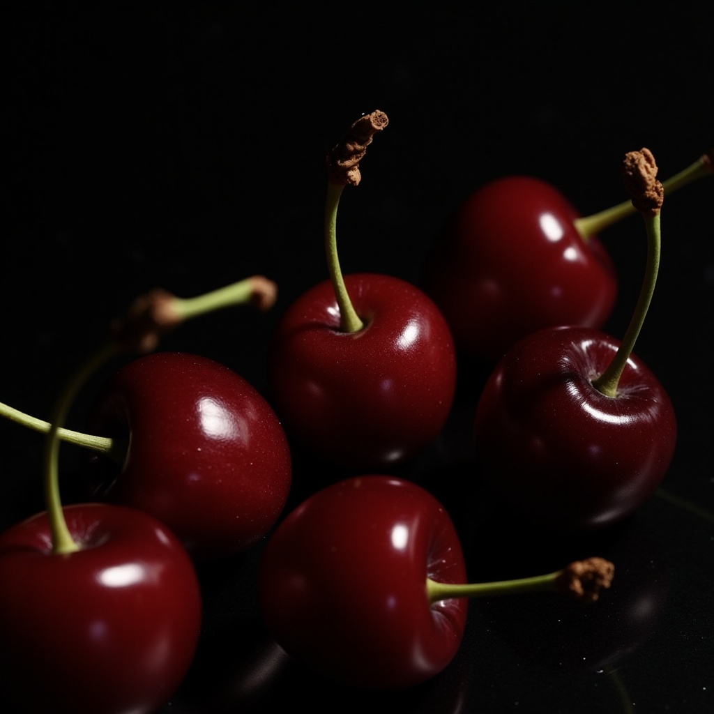 Fresh cherries arranged on a dark surface Fresh cherries arranged on a dark surface