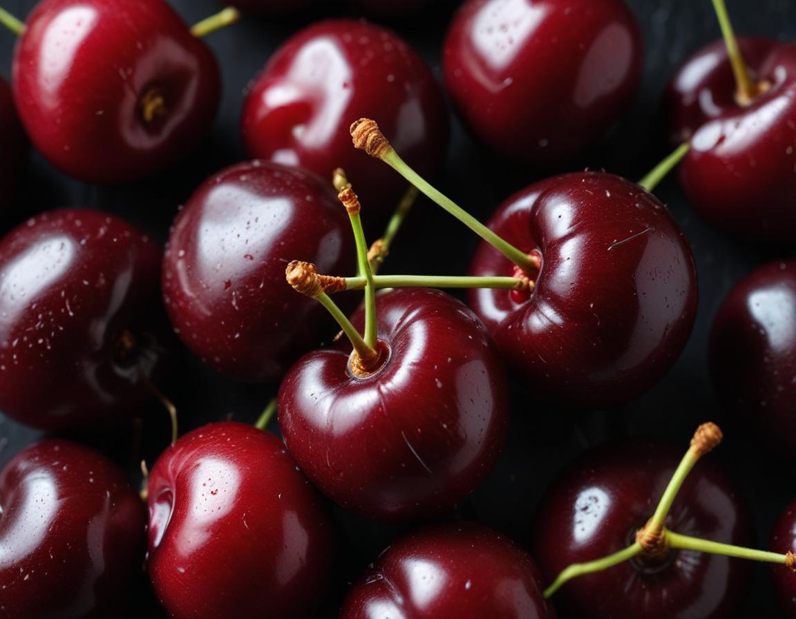 Fresh cherries on a black surface ready for enjoyment Fresh cherries on a black surface ready for enjoyment