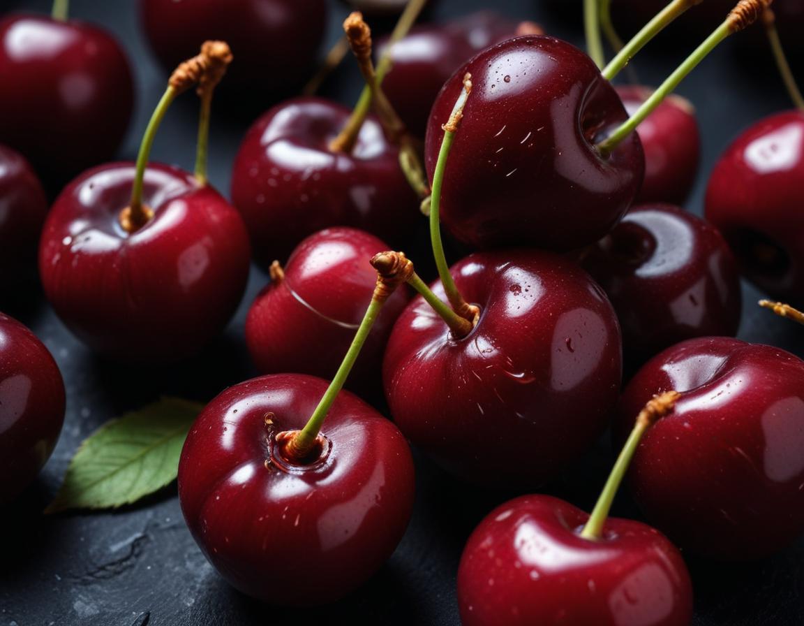 Fresh cherries gathered on dark surface Fresh cherries gathered on dark surface