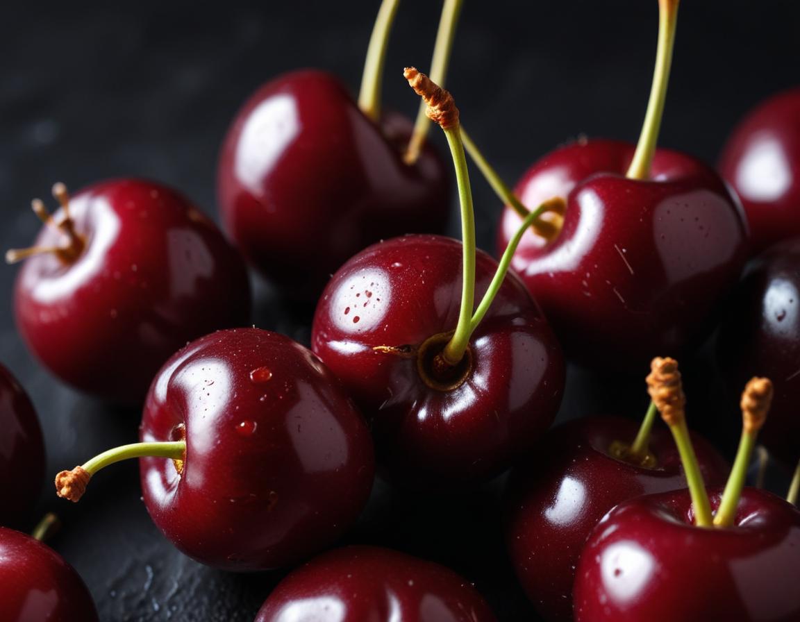 Fresh cherries gathered on a dark surface Fresh cherries gathered on a dark surface