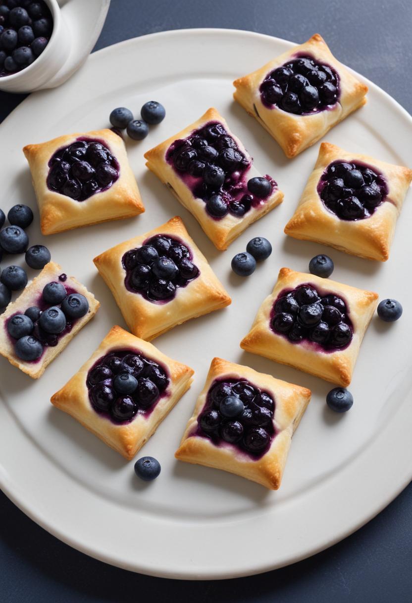 Delicious blueberry pastries arranged on a white plate Delicious blueberry pastries arranged on a white plate
