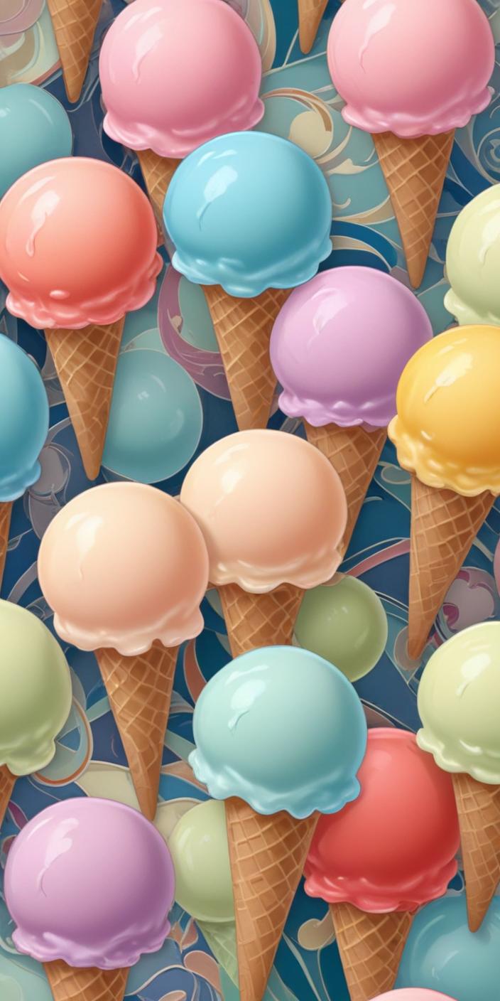 Vibrant ice cream cones arranged artistically Vibrant ice cream cones arranged artistically