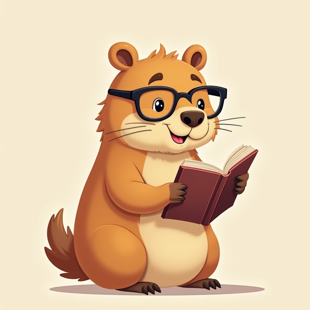 Cute cartoon animal reading a book with glasses Cute cartoon animal reading a book with glasses