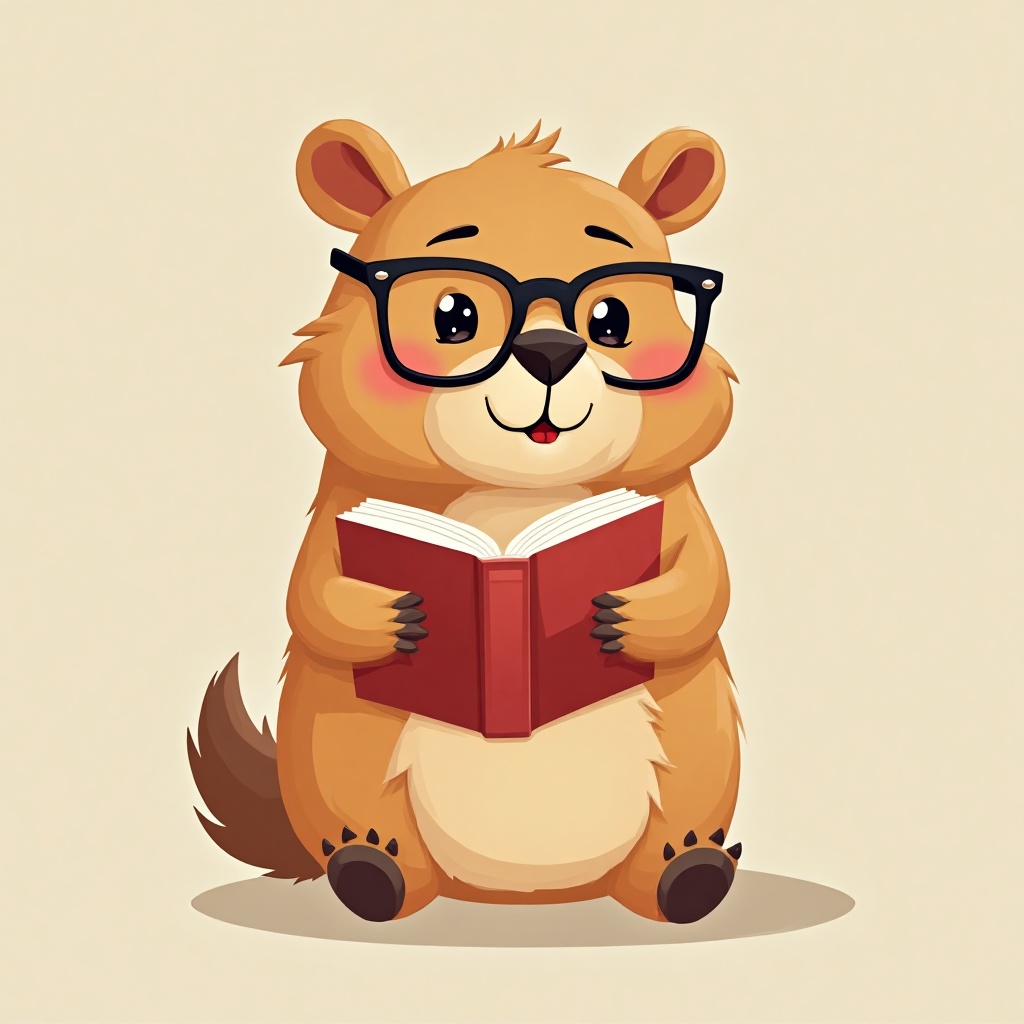 Cute cartoon animal reading a book with glasses Cute cartoon animal reading a book with glasses