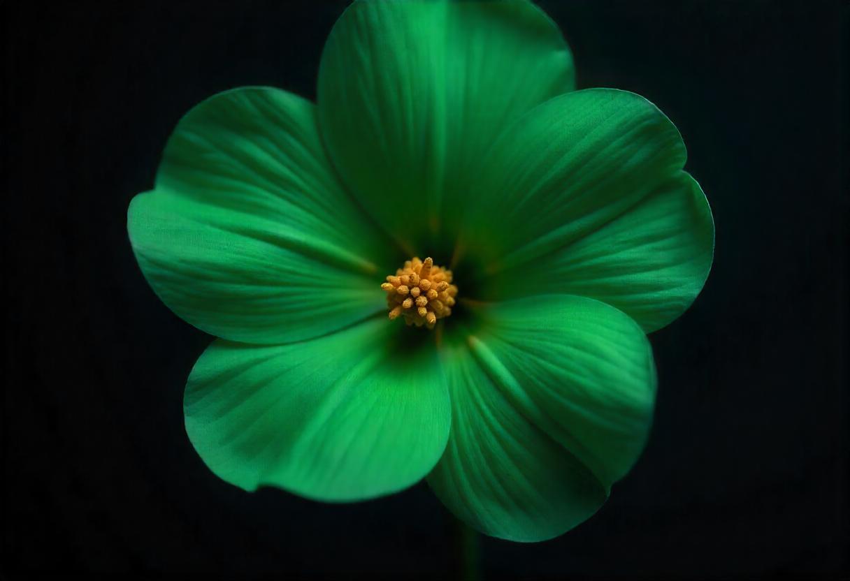 Green flower with golden center in soft light Green flower with golden center in soft light