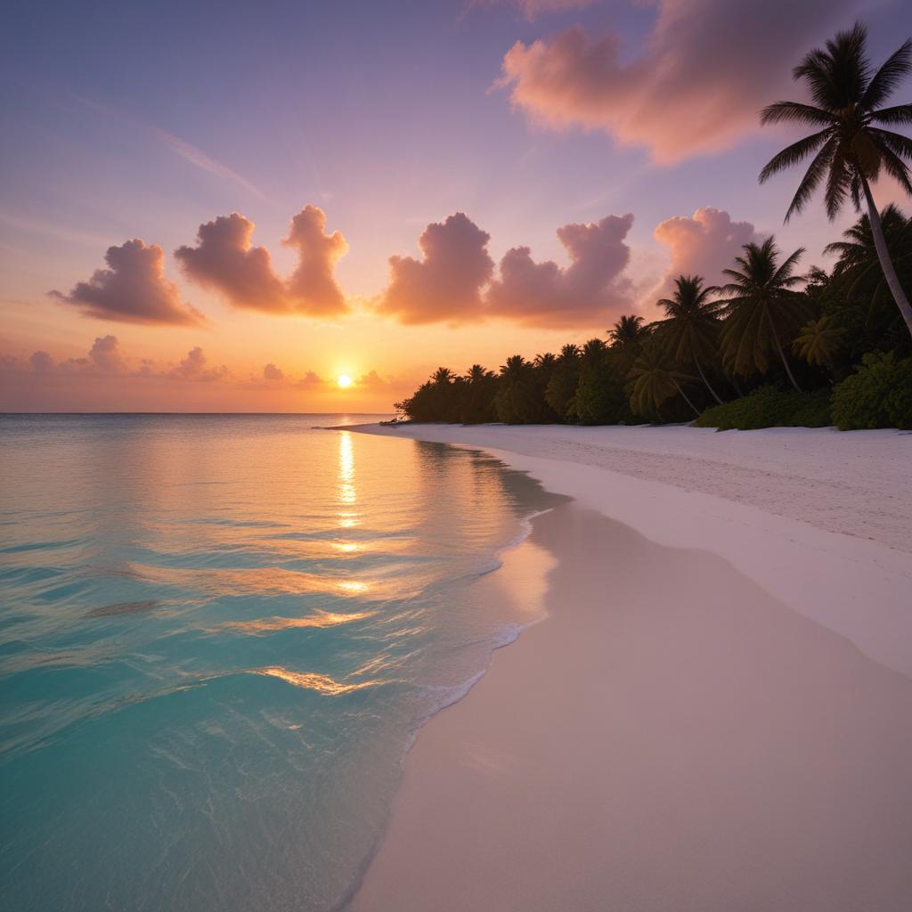 Beautiful sunset over tranquil beach with palm trees Beautiful sunset over tranquil beach with palm trees