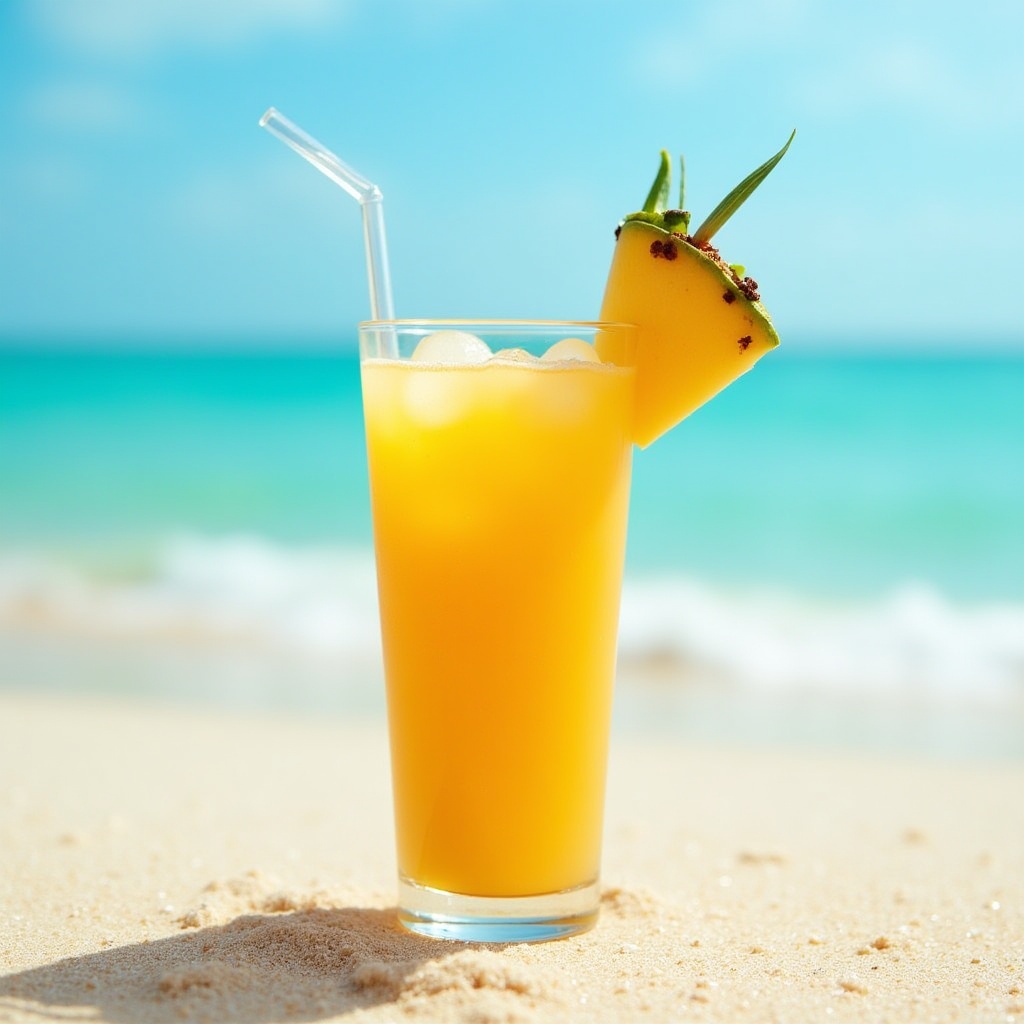 Refreshing tropical drink on a sunny beach Refreshing tropical drink on a sunny beach