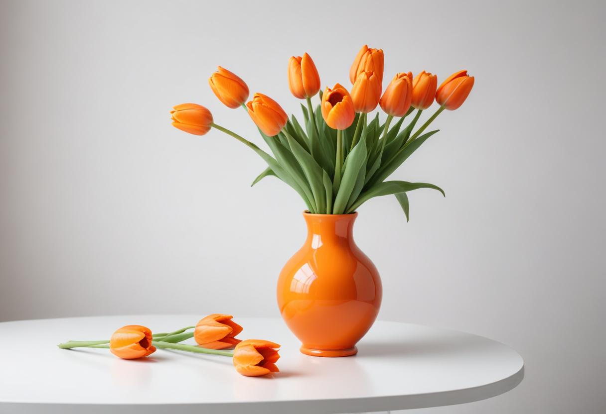 Vibrant orange tulips in a sleek modern vase arrangement Vibrant orange tulips in a sleek modern vase arrangement