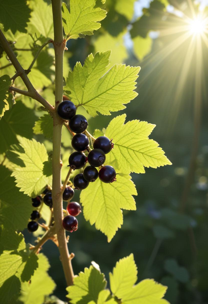 Sunlight shining on blackcurrants in a lush garden Sunlight shining on blackcurrants in a lush garden