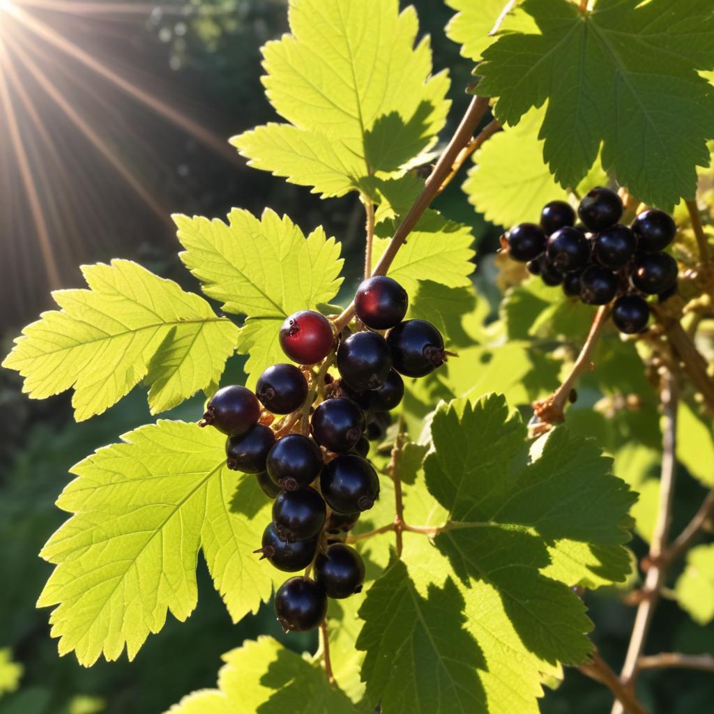 Black currants ripening in sunny garden setting Black currants ripening in sunny garden setting