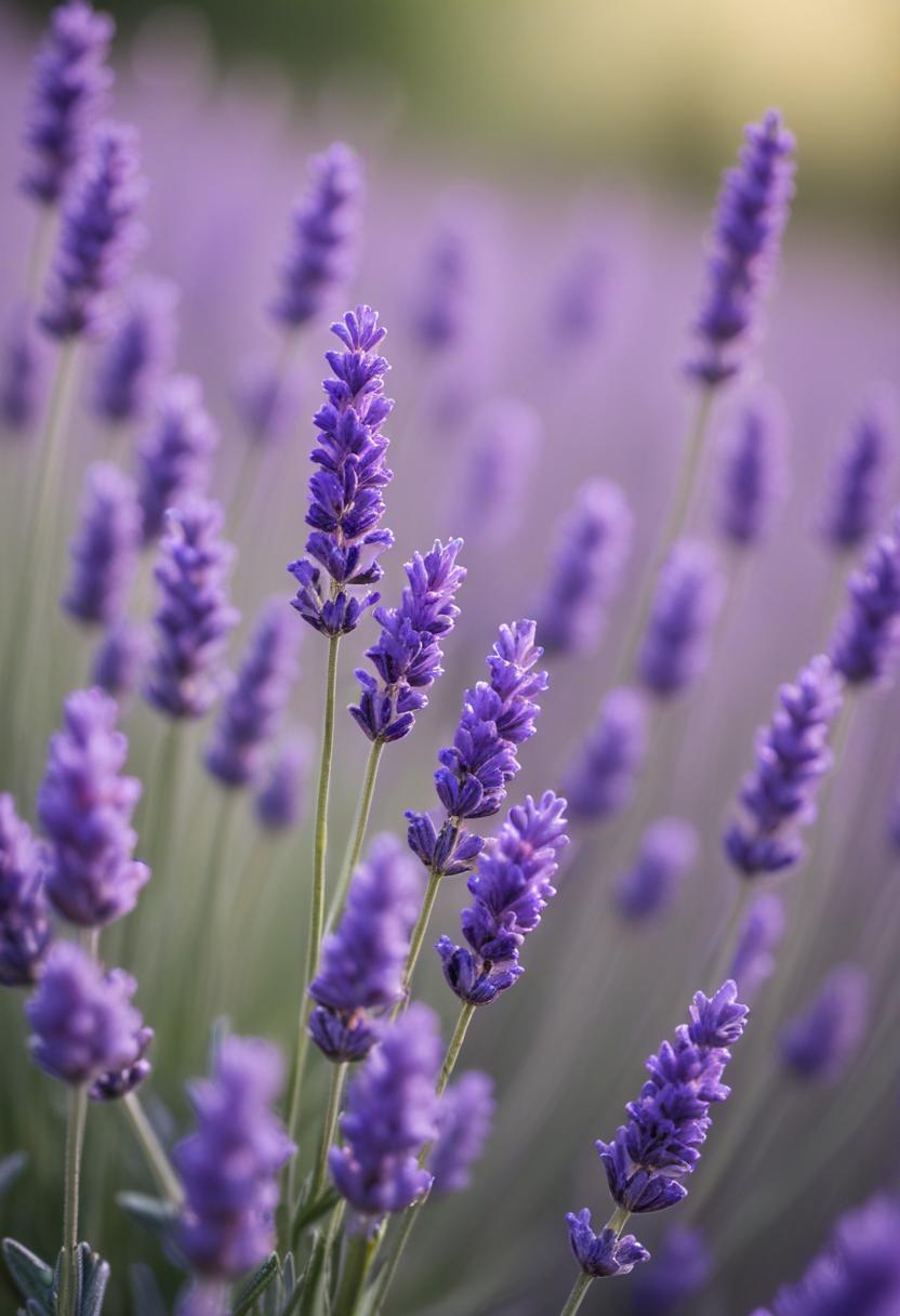 Lavender blooms in a serene garden during sunset Lavender blooms in a serene garden during sunset