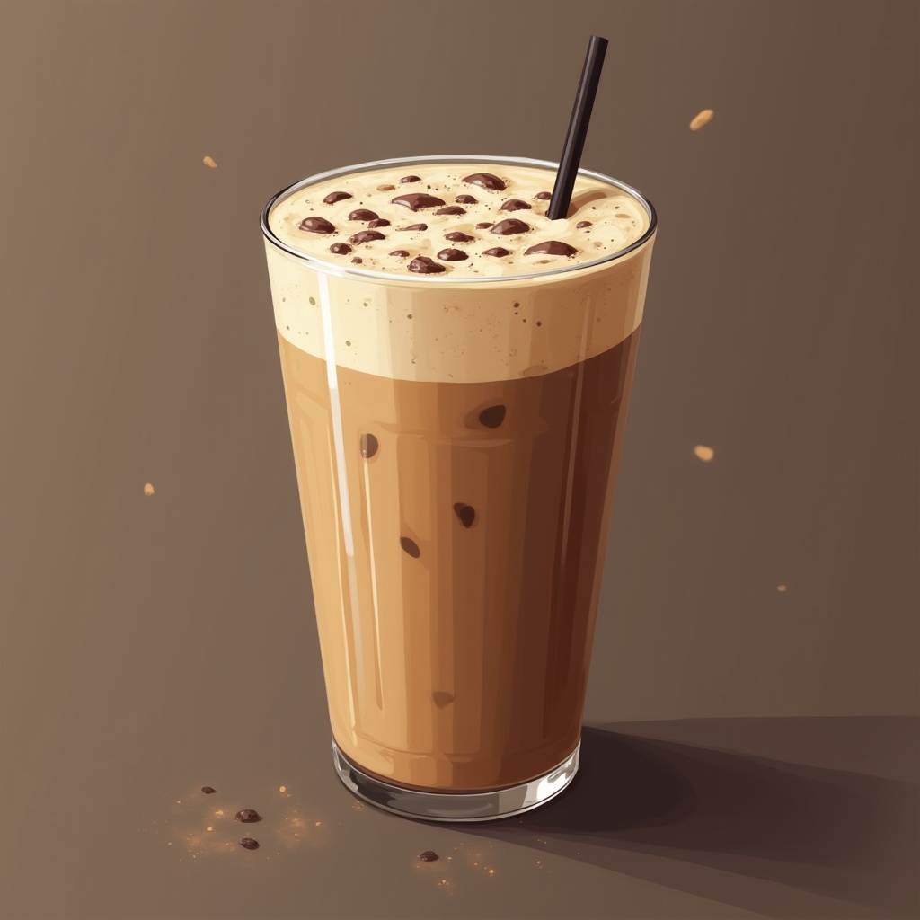 Iced coffee beverage served in a tall glass with straw Iced coffee beverage served in a tall glass with straw