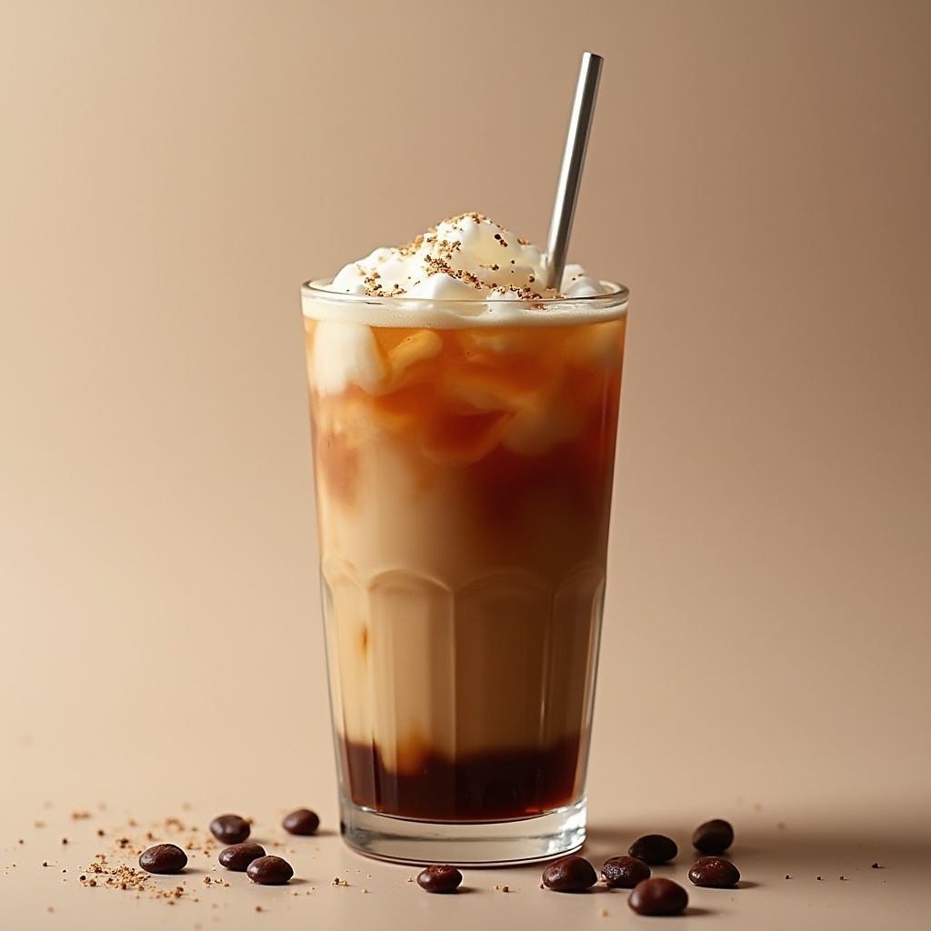 Iced coffee with whipped cream and sprinkles Iced coffee with whipped cream and sprinkles