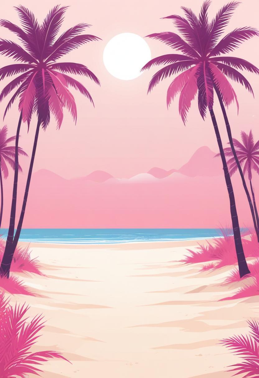 Tropical beach with palm trees and sunset sky Tropical beach with palm trees and sunset sky