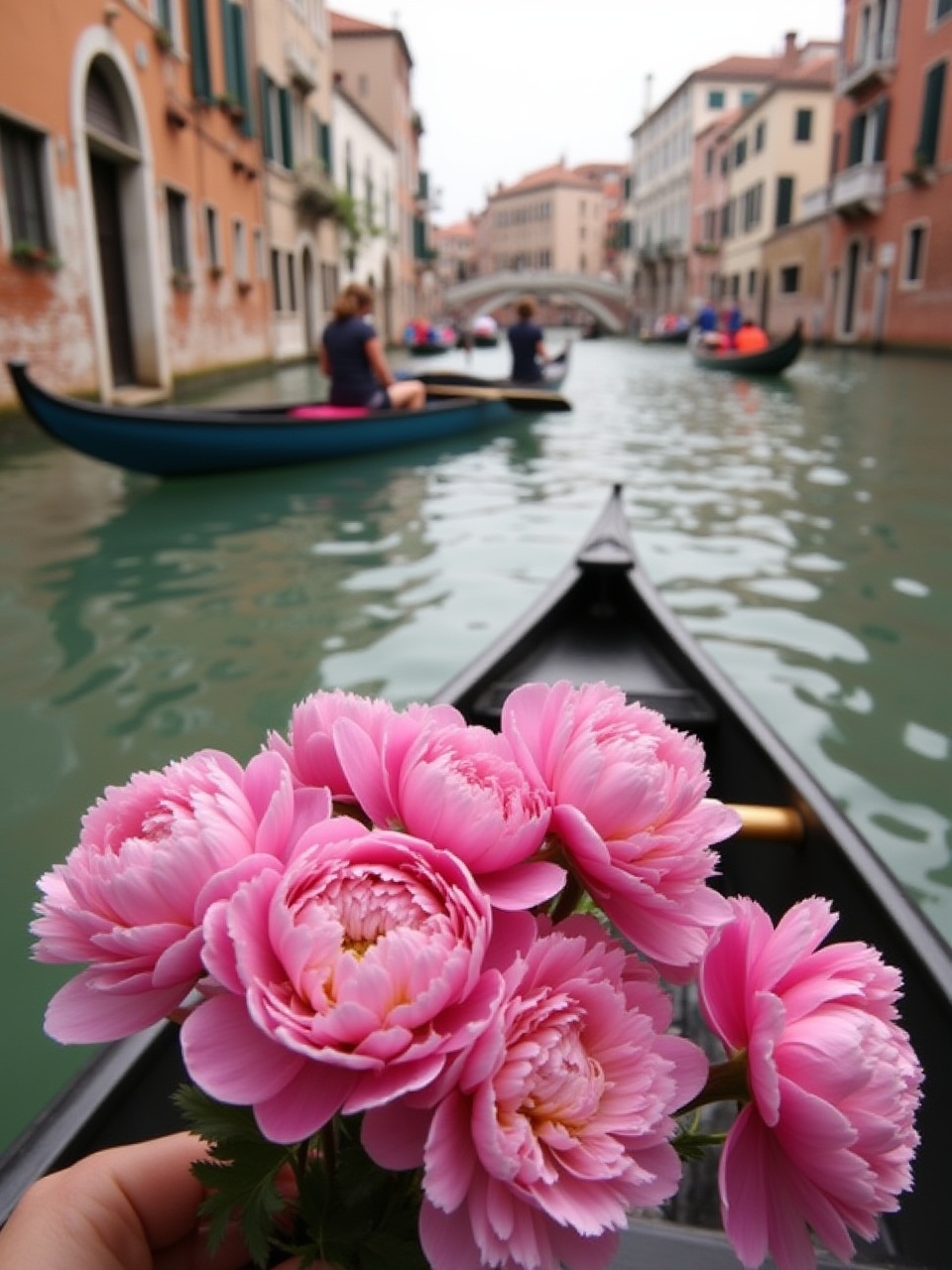 Enjoying a serene gondola ride with flowers in venice Enjoying a serene gondola ride with flowers in venice