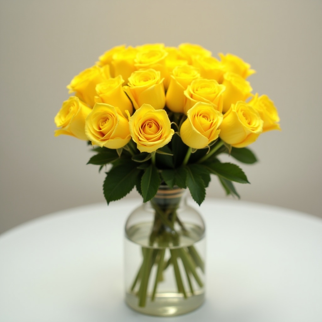 Bright yellow roses arranged in a clear glass vase Bright yellow roses arranged in a clear glass vase