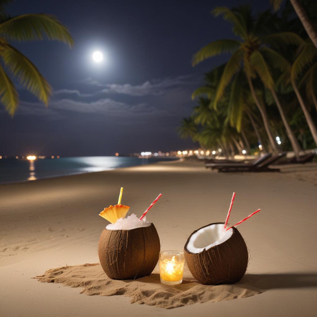 Refreshing cocktails on the beach under a full moon Refreshing cocktails on the beach under a full moon