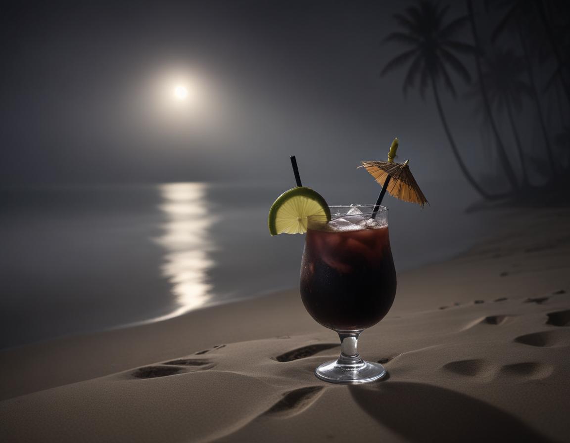 Tropical drink on the beach under a full moon Tropical drink on the beach under a full moon