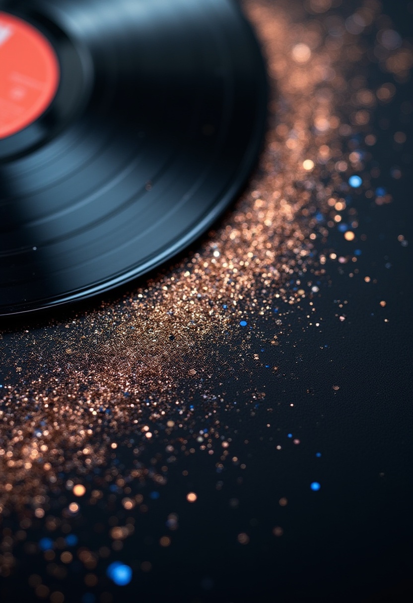 Vinyl record with glitter on black surface Vinyl record with glitter on black surface