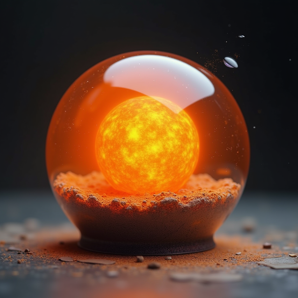 Glowing orb with radiant sun inside on dark background Glowing orb with radiant sun inside on dark background