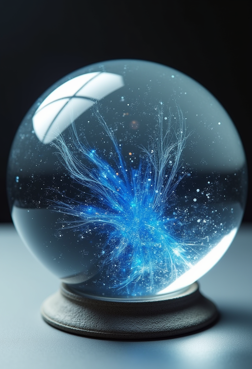 Captivating blue light bursts in glass sphere Captivating blue light bursts in glass sphere