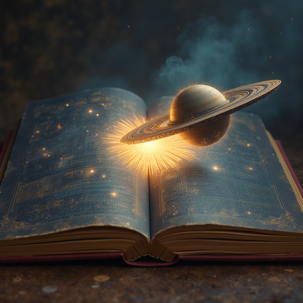 Open book revealing a swirling galaxy above Open book revealing a swirling galaxy above
