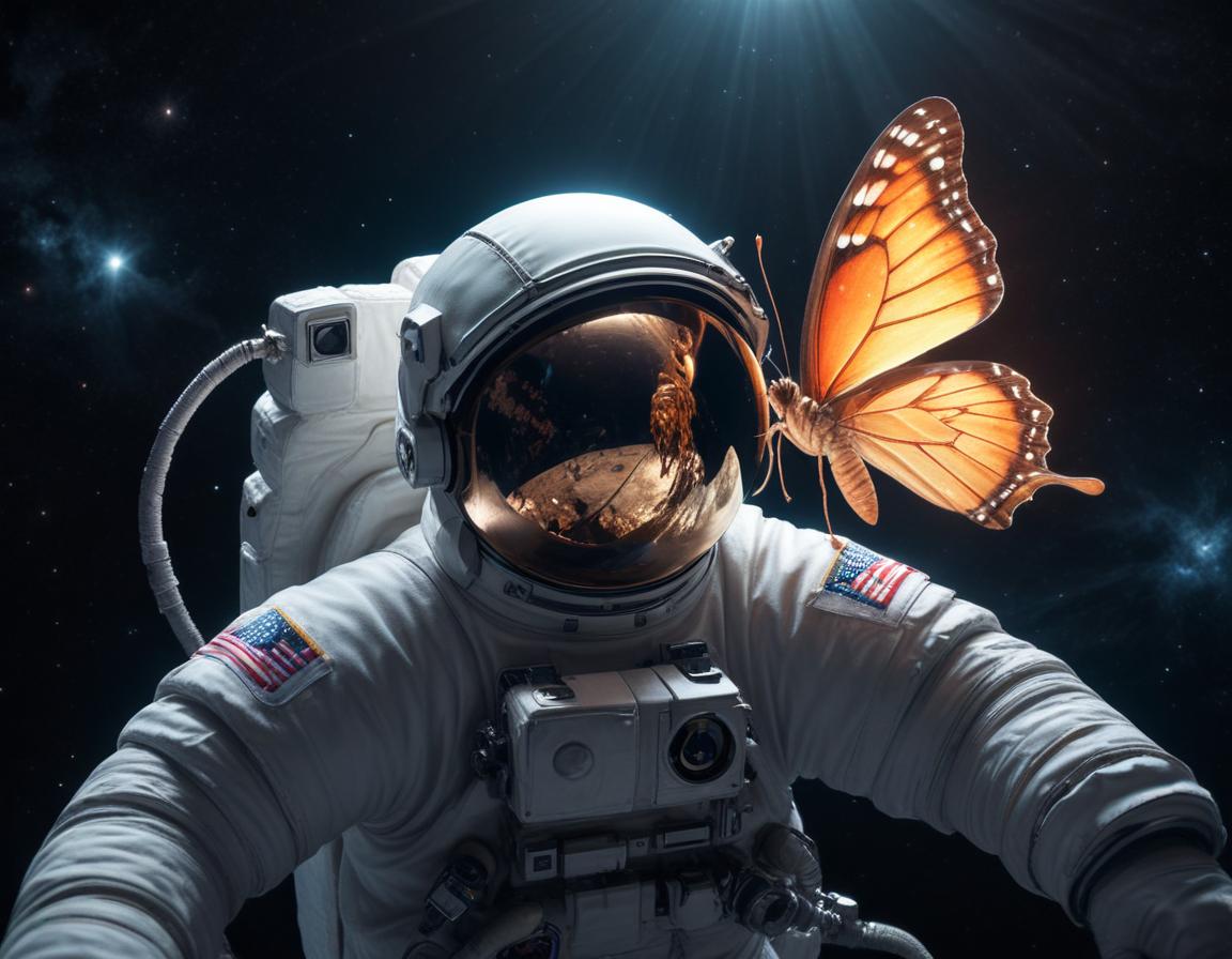 Astronaut encounters butterfly in deep space Astronaut encounters butterfly in deep space
