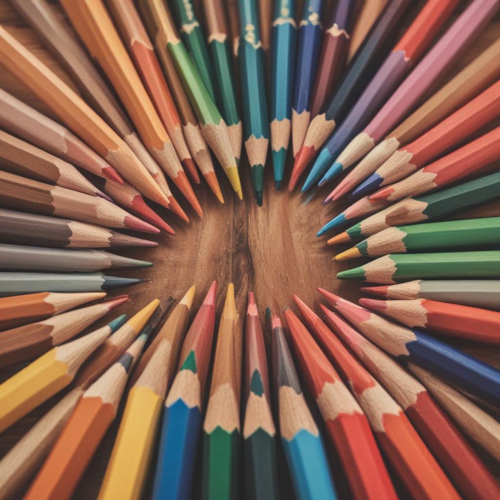 Colorful arrangement of pencils on wooden surface Colorful arrangement of pencils on wooden surface