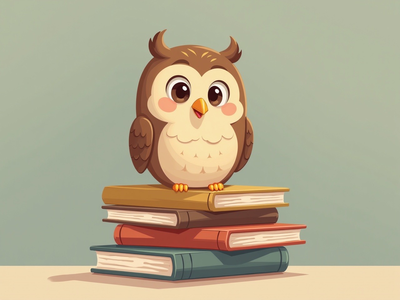Cute owl perched on colorful stacked books Cute owl perched on colorful stacked books