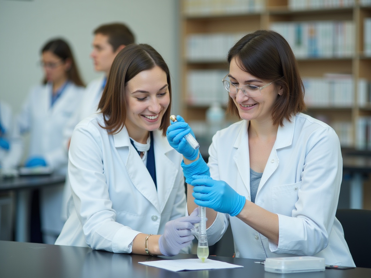 Students conduct experiments in a laboratory setting Students conduct experiments in a laboratory setting