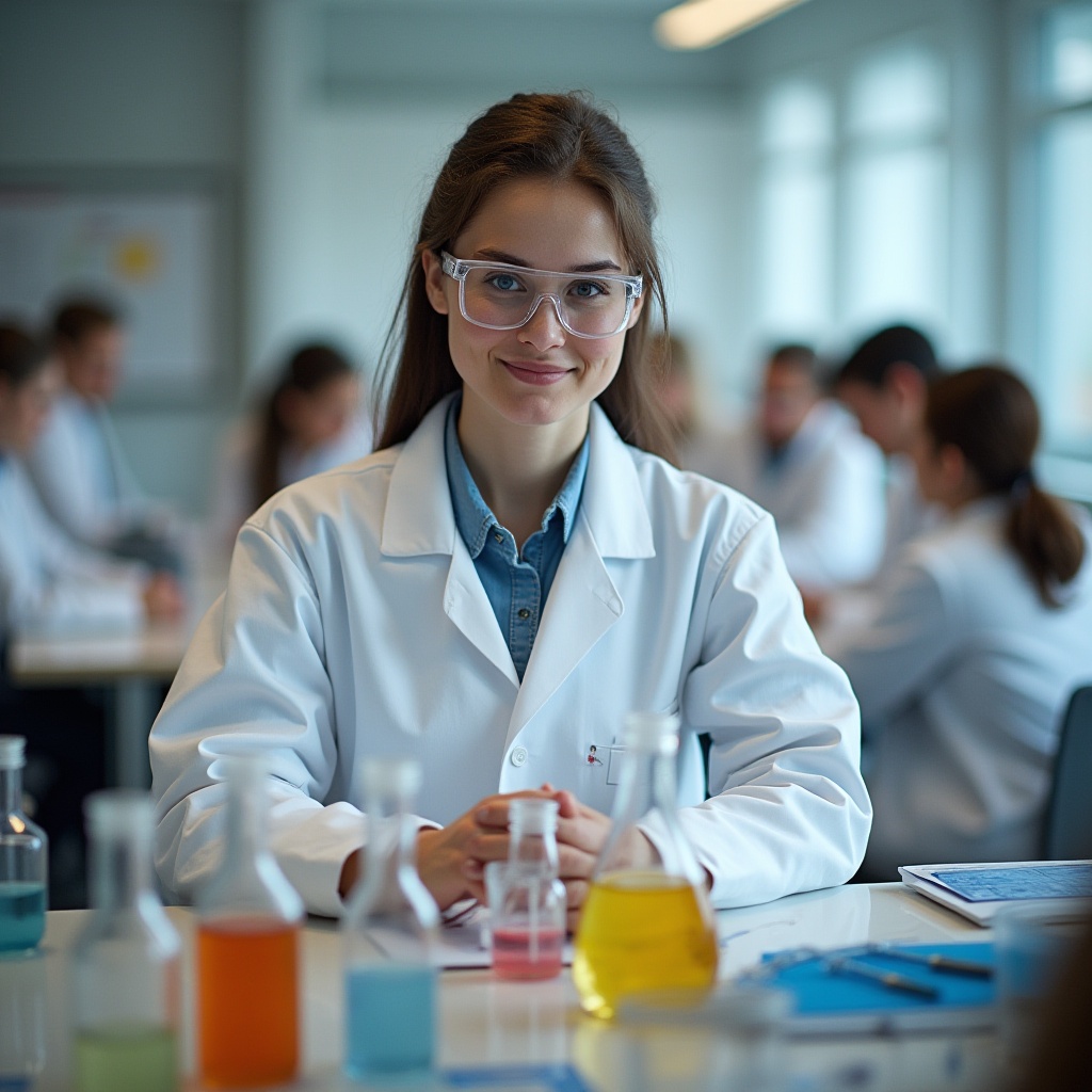 Lab student conducts classroom chemistry experiments Lab student conducts classroom chemistry experiments