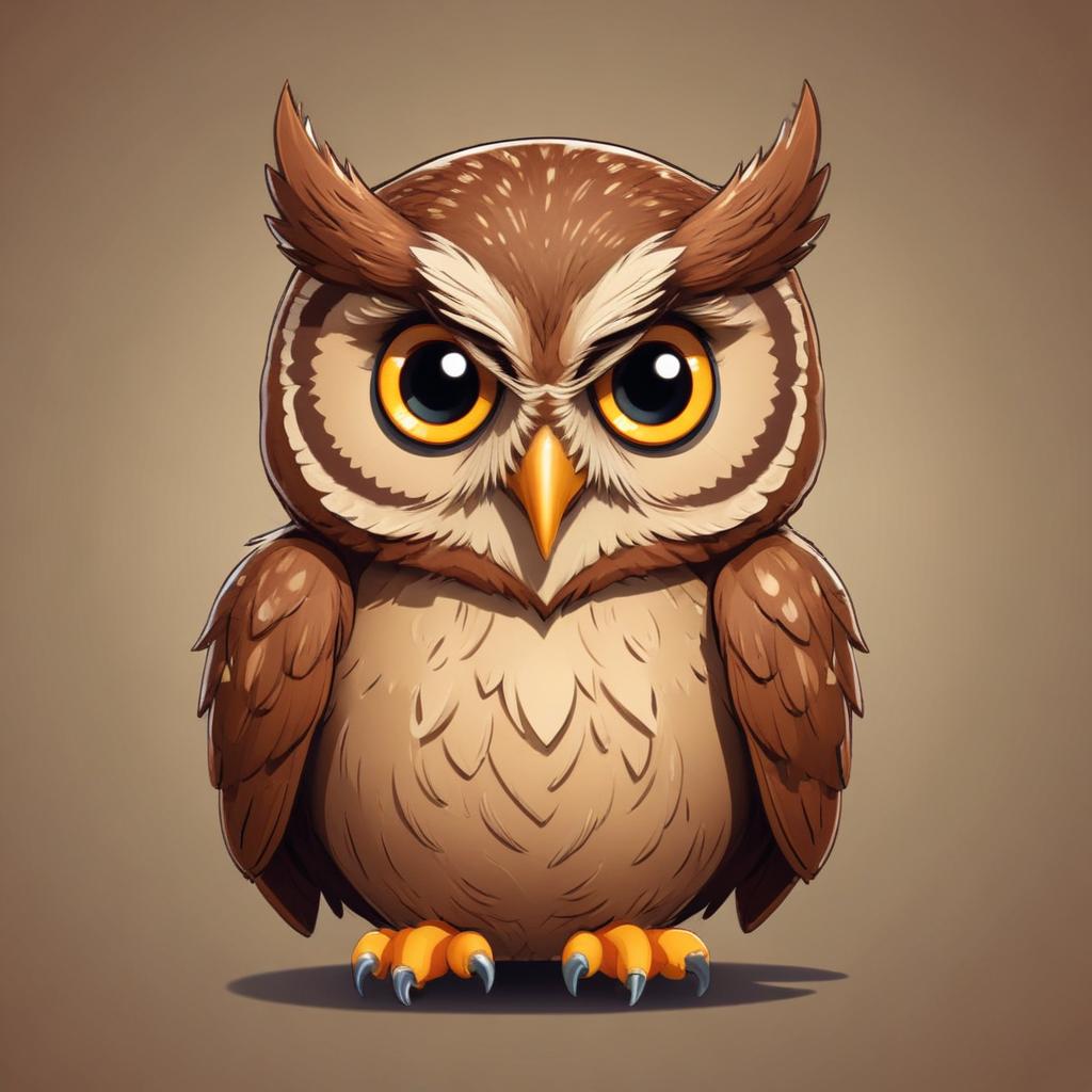 Cartoon owl character with large eyes and feathers Cartoon owl character with large eyes and feathers