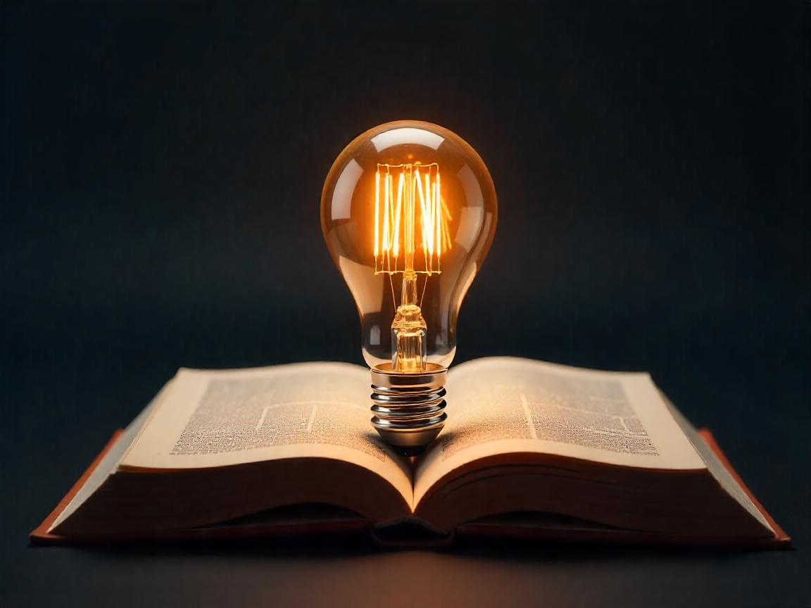 Bright idea illuminating a book on dark surface Bright idea illuminating a book on dark surface
